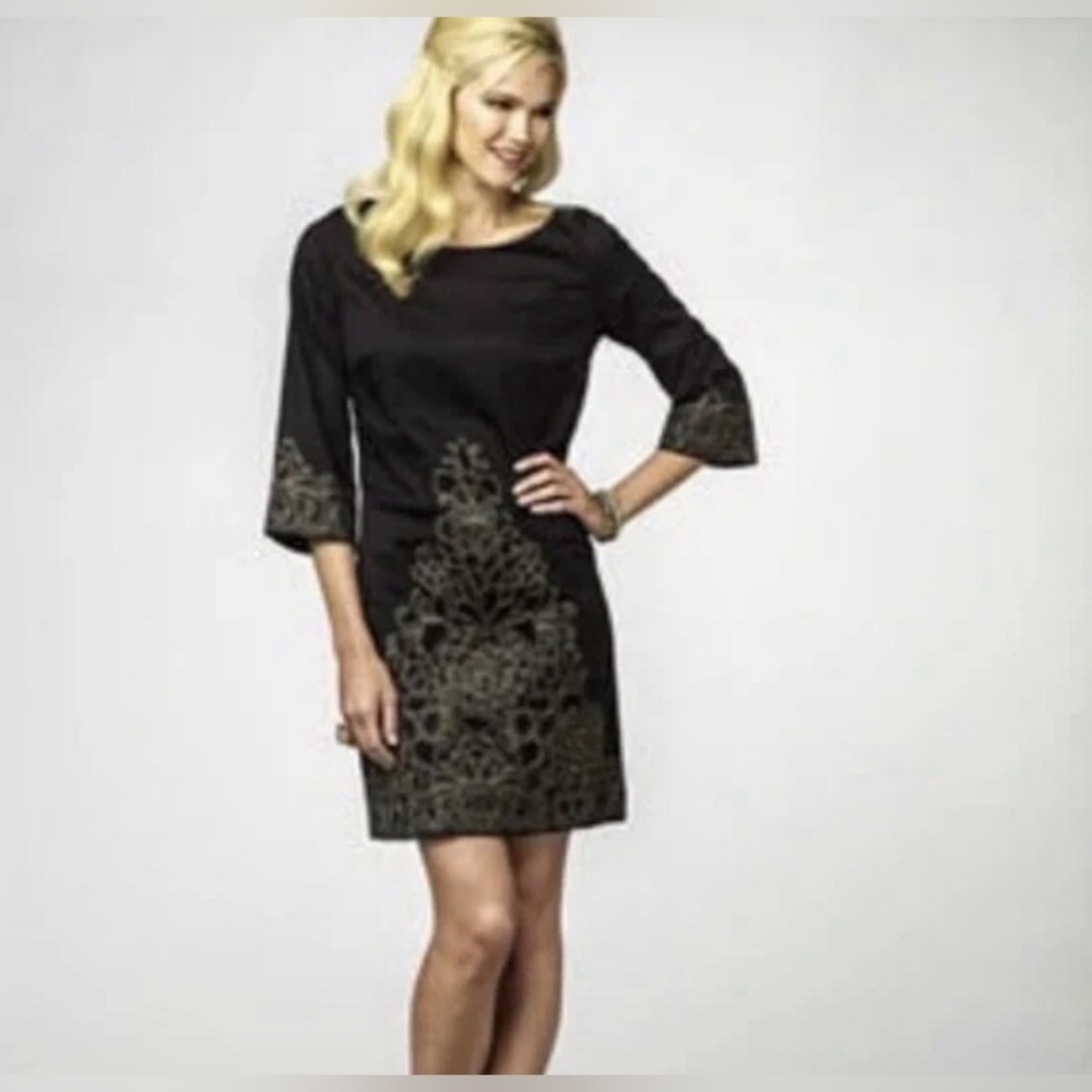 Lilly Pulitzer Shauna Tunic in Black Dress with Gold Embroidered Accents Size:10